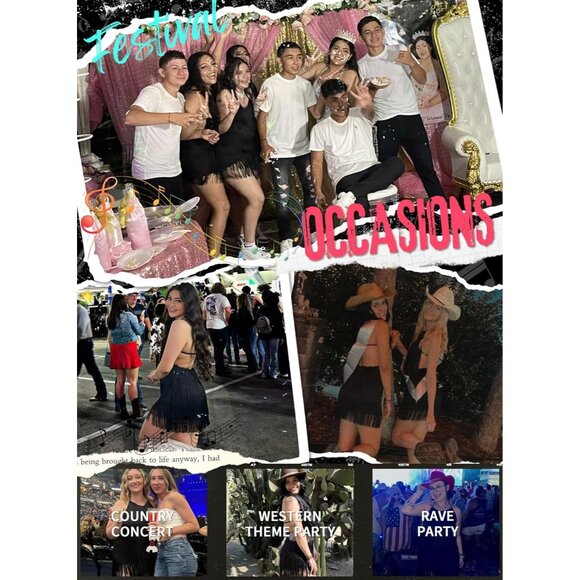 🆕 Women Black Fringe Dress Jumpsuit Sexy Western Country Concert Tassel Romper - Picture 4 of 8